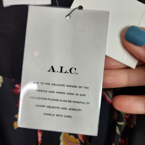 A.L.C. Dress Womens 10 Black Floral Haven Ruched Silk Long‎ Sleeve NWT Flaw $595 - Picture 16 of 16